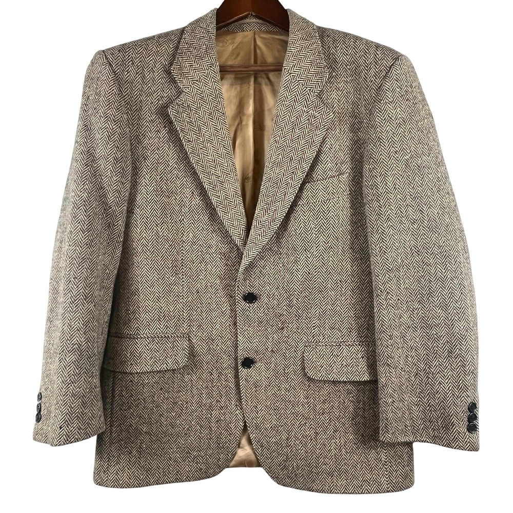 VTG Magee Donegal Tweed Blazer 42R Est Handwoven Irish Pure Wool Herringbone
